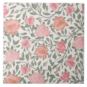 Pink and Coral Rose Seamless Design Tile 6x6