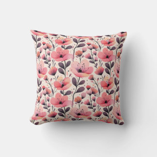 Pink and Coral Watercolor Floral Throw Pillow
