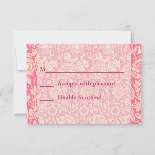 Pink and Cream Carnation Vintage Print RSVP Card (Front)