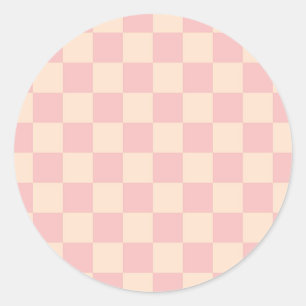 Pink and Cream Chequerboard Classic Round Sticker