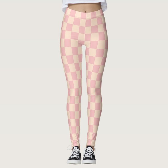 Pink and Cream Chequerboard Leggings (Front)
