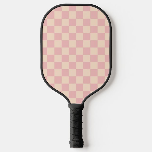Pink and Cream Chequerboard Pickleball Paddle (Front)