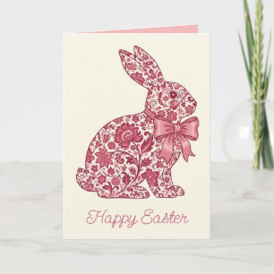 Pink and Cream Chinoiserie Easter Rabbit Holiday Card