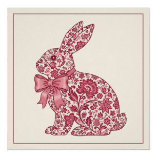 Pink and Cream Chinoiserie Easter Rabbit Poster