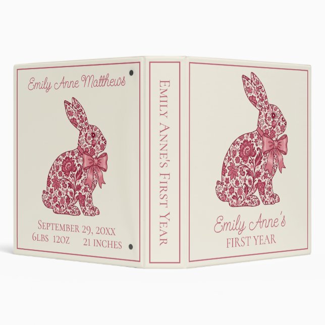 Pink and Cream Chinoiserie Rabbit Scrapbook Binder (Background)