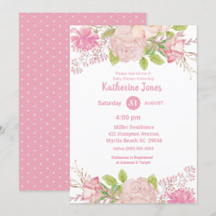 Pink and Cream Floral Baby Shower Invitation