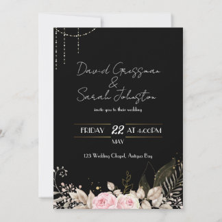 Pink and Cream Floral Black Wedding Invite