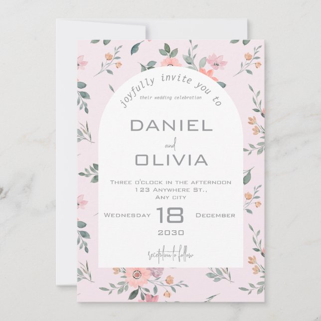 Pink and Cream Floral Wedding Invitation (Front)