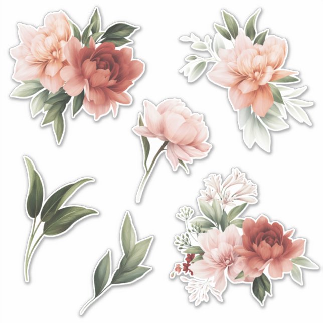 Pink and Cream Flowers and Greenery Vinyl Stickers (Front)