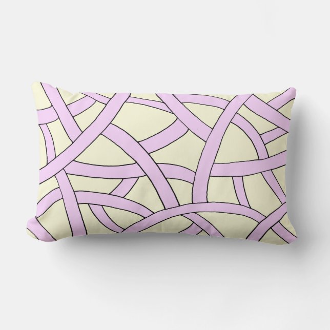 Pink and Cream Hand Drawn Fantasy Pattern Lumbar Pillow (Front)