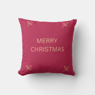 Pink and Cream Illustrated Bow Merry Christmas Throw Pillow