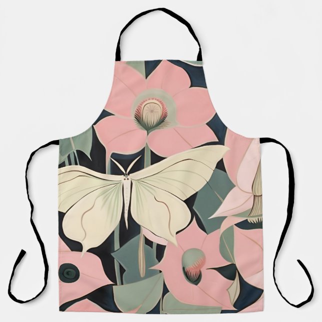 Pink and Cream - Luna Moth and Moonflowers   Apron (Front)
