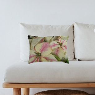 Pink and Cream Marble Poinsettias Floral Holiday Accent Pillow