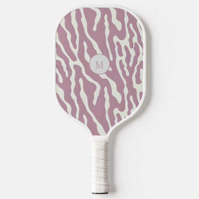 Pink and cream Modern Abstract Wavy Lines Pattern  Pickleball Paddle (Front)