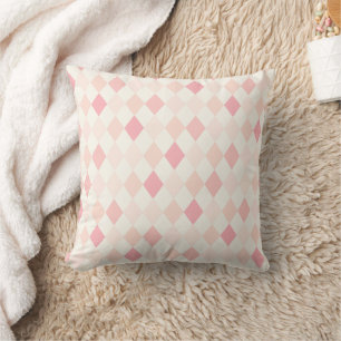 Pink and Cream Ombre Argyle Print Throw Pillow