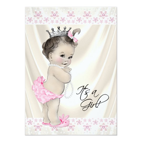 Pink and Cream Pearls and Lace Baby Shower Card