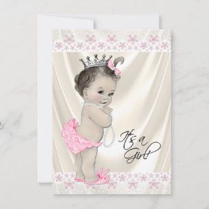 Pink and Cream Pearls and Lace Baby Shower Invitation