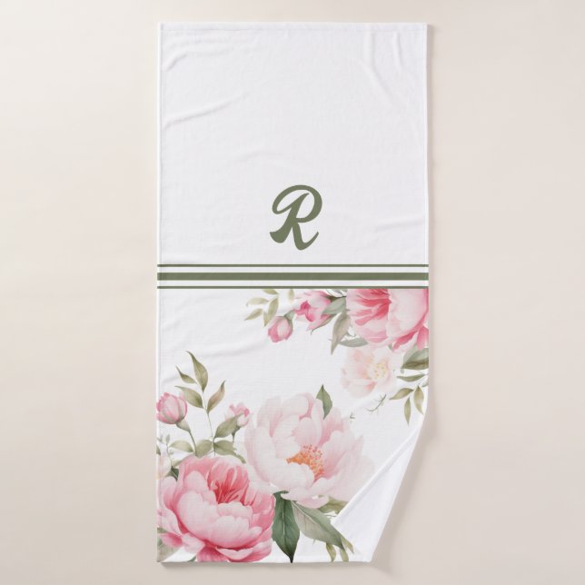 Pink and Cream Peonies Personalized  Bath Towel Set (Bath Towel)