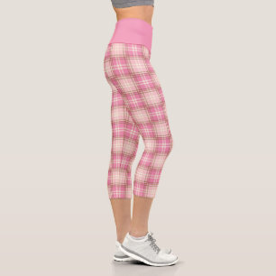 Pink and Cream Plaid High Waisted Capris