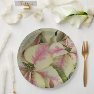 Pink and Cream Poinsettias Floral Paper Plate