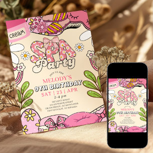 Pink and Cream Retro Daisy Spa Party Birthday  Invitation