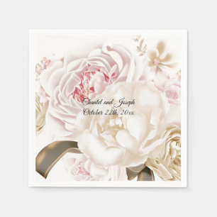 Pink and Cream Rose Peony Wedding Paper Napkins