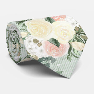 Pink And Cream Roses On Green Tie
