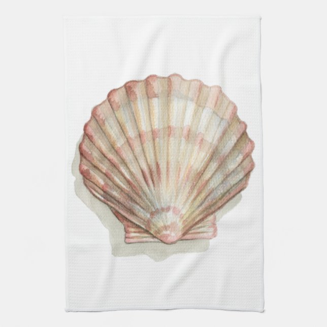 Pink and Cream Seashell Kitchen Towel (Vertical)