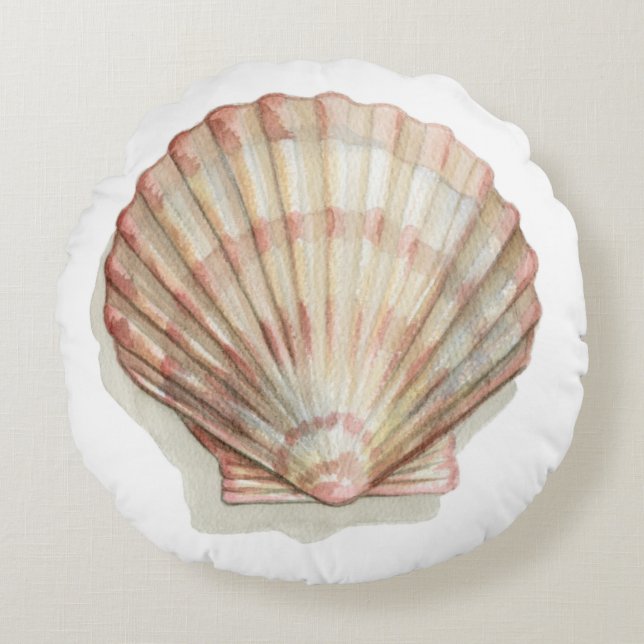 Pink and Cream Seashell Round Pillow (Front)