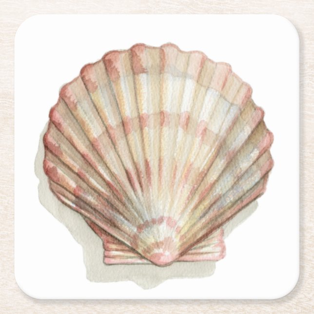 Pink and Cream Seashell Square Paper Coaster (Front)
