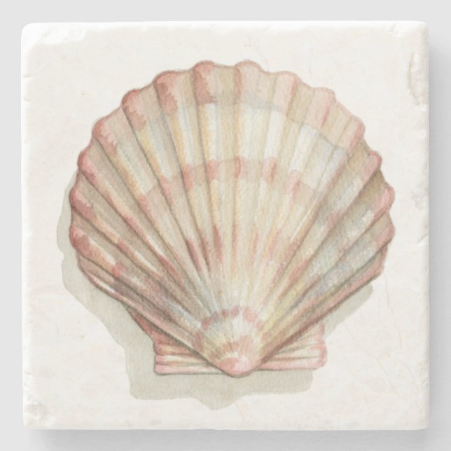 Pink and Cream Seashell Stone Coaster (Front)