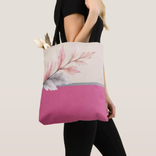 Pink and Cream Two Tone with Leaf Design Tote Bag