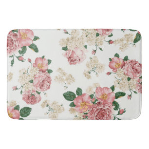 Pink and Cream Vintage Floral  Bath Mat