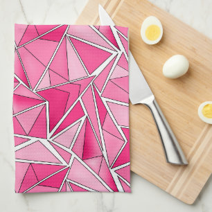 Pink and crimson geometric shapes pattern modern kitchen towel