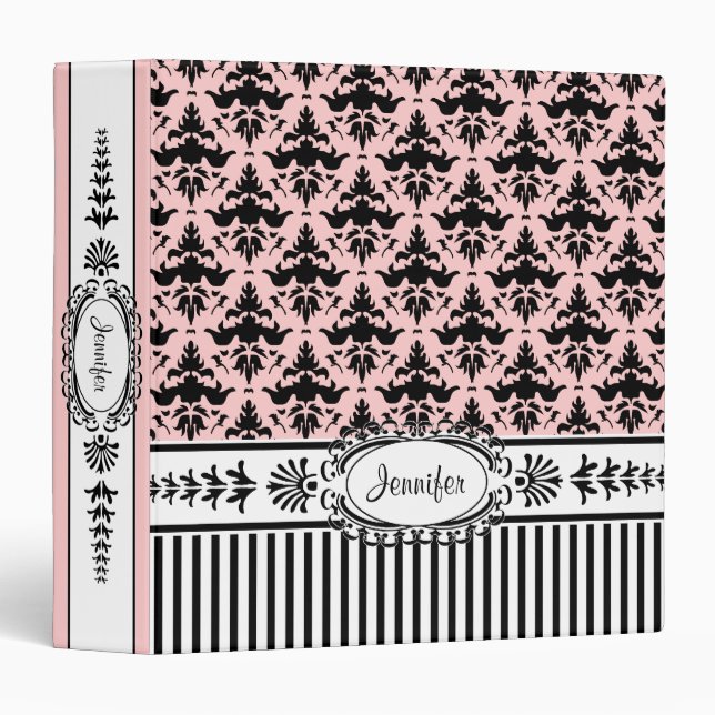Pink and Damask French Bride's Notebook Binder (Front/Spine)