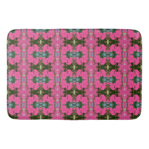 Pink and Dark Green Abstract Floral Pattern Bath Mat