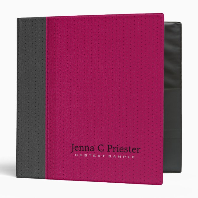 Pink And Dark Grey Stitched Leather Look Binder (Front/Inside)