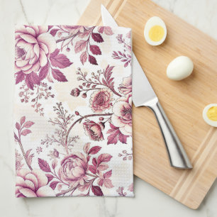 pink and dark red flowers kitchen towel