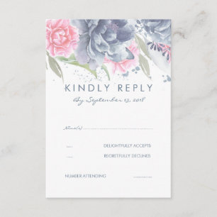 Pink and Dusty Blue Flowers Wedding RSVP Card