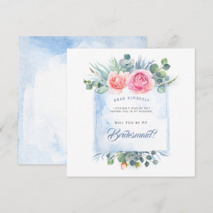 Pink and Dusty Blue Will You Be My Bridesmaid Invitation