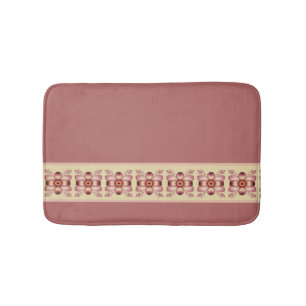 Pink And Dusty Rose Floral Trim Accent Bath Mat