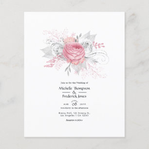 Pink and Faux Foil Silver Floral Wedding Flyer