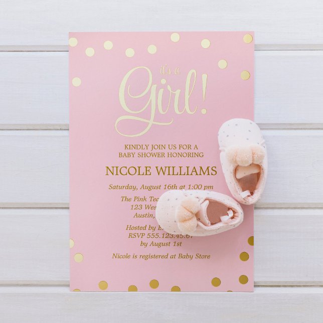 Pink and Faux Gold Confetti Girl Baby Shower Invit (Creator Uploaded)