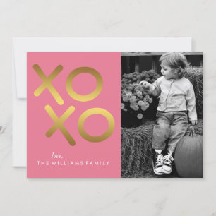 Pink and Faux Gold Foil XOXO Valentine's Day Holiday Card