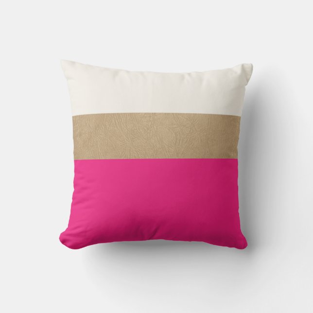 pink and faux gold leather throw pillow (Front)