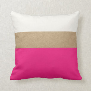 pink and faux gold leather throw pillow