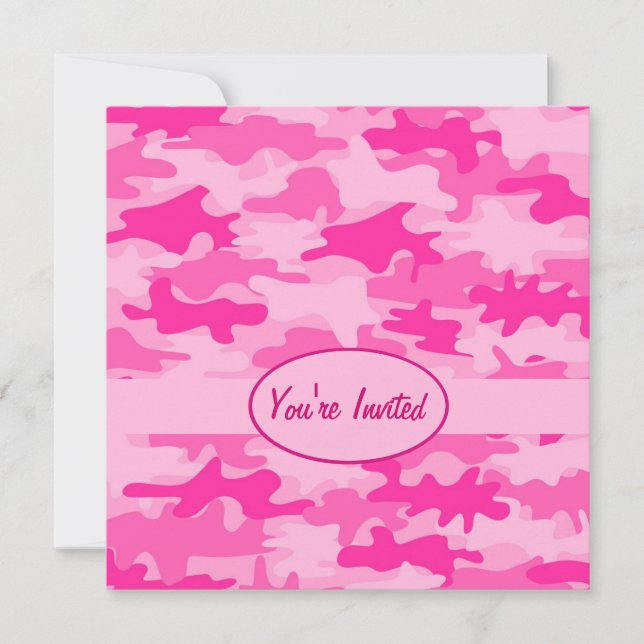 Pink and Fuchsia Camo Camouflage Party Event Invitation (Front)