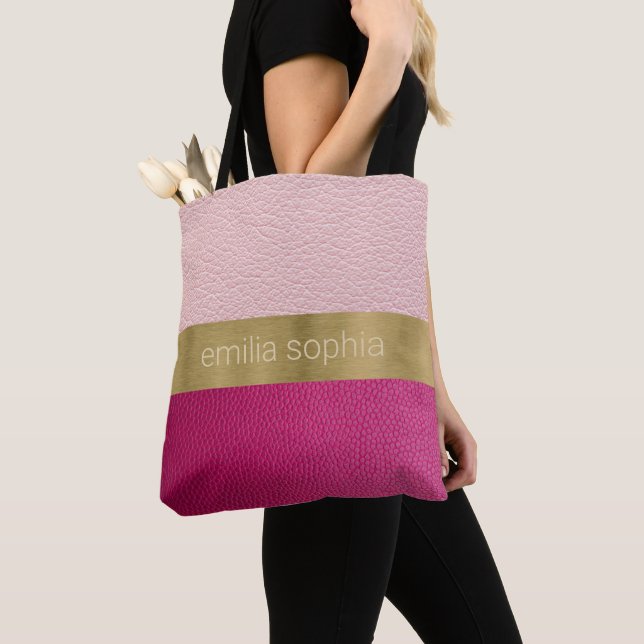 Pink and Fuchsia Look of Leather Tote Bag (Close Up)