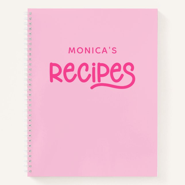 Pink and Fuchsia Personalized Recipes Notebook (Front)