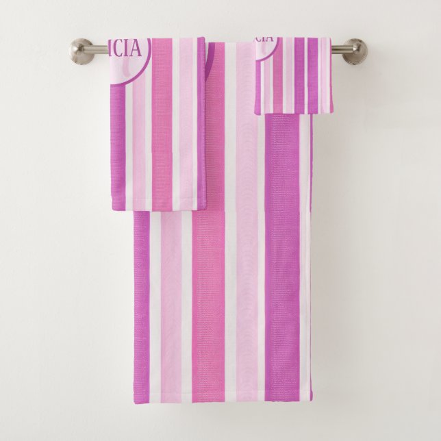Pink and Fuchsia Stripes Bath Towel Set (Insitu)